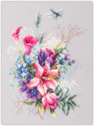 Broderikit Tavla Blommor Tulpaner och lilja