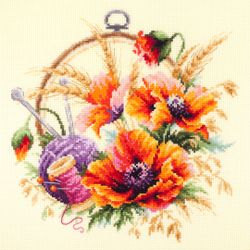 Broderikit Tavla Vallmo för Needlewomen Stickor Brodera korsstygn