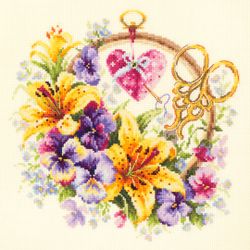 Broderikit Tavla Handarbete Liljor för needlewoman Blommor brodera korsstygn