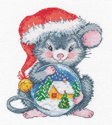 Broderikit Tavla Liten mus med Julkula