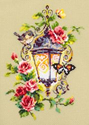 Broderikit Tavla Lykta fåglar blommor Fjärilar