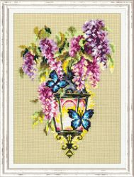 Broderikit Tavla Lykta Blommor Fjärilar brodera korsstygn