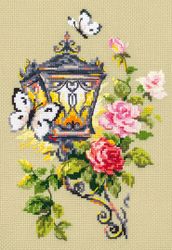 Broderikit Tavla Lykta Blommor Fjärilar brodera korstygn