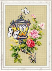 Broderikit Tavla Lykta Blommor Fjärilar brodera korstygn