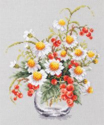 Broderikit Tavla Röda vinbär Kamomill Blommor Bukett