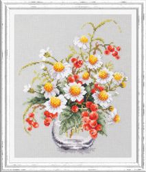 Broderikit Tavla Röda vinbär Kamomill Blommor Bukett