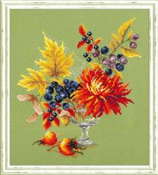 Broderikit Tavla Höst bukett  Autimn bouquet Blommor Bär