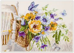 Broderikit Tavla Korg med sommarblommor
