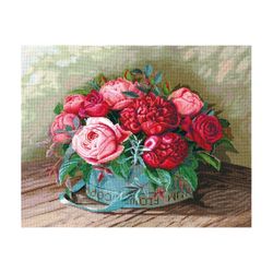 Broderikit Tavla Pioner och rosor