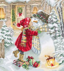 Broderikit Tavla Flicka och snögubbe