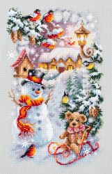 Broderikit Tavla Vinter Nalle Snögubbe Domherrar