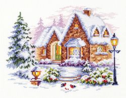 Broderikit Tavla Winter House Vinter stuga