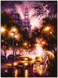 Broderikit Tavla Rainy Night Regnig natt i stan