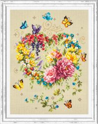 Broderikit Tavla Tenderness of your heart - Hjärta av blommor och fjärilar