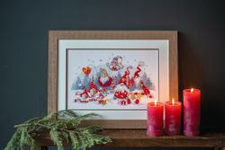 Broderikit Tavla Christmas meeting - Tomtar på möte