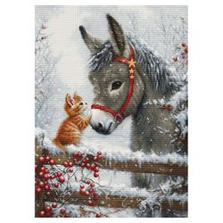 Broderikit Tavla Warm Hug - Kattunge och en liten åsna