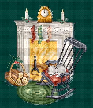 Broderikit Tavla Resting by the chimney - Katten vilar vid kamin
