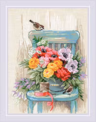 Broderikit Tavla Garden Flowers - Blommor på stol
