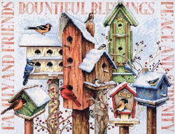Broderikit Tavla Winter Housing - Färgglada fågelholkar