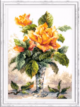 Broderikit Tavla Gula rosor i en glasvas