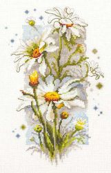 Broderikit Tavla White Daisies Akvarell Blommor Brodera korsstygn