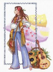 Brodeikit Tavla Hippie Gitarr brodera korsstygn