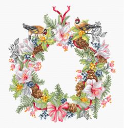 Broderikit Tavla Blomkrans och fåglar Vinterskrans