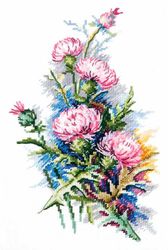 Broderikit Tavla Blommor Thistle brodera korsstygn