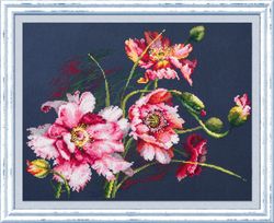 Broderikit Tavla Vallmo mysterium blommor brodera korsstygn