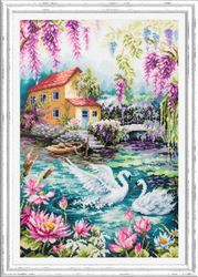 Broderikit Stor Fantastisk Tavla Dröm Sjö Svanar