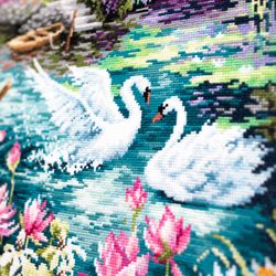 Broderikit Stor Fantastisk Tavla Dröm Sjö Svanar