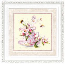 Broderikit Talva Kopp Äppleblommor bin brodera korsstygn
