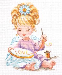 Broderikit Tavla Ängel som broderar Kärlek brodera korsstygn