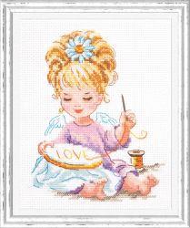 Broderikit Tavla Ängel som broderar Kärlek brodera korsstygn