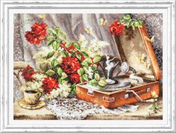 Broderikit Tavla Nostalgi rosor blommor ballerina grammofon