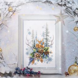 Broderikit Tavla Winter Forest Spirit Hjort i skogen Naturen