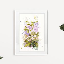 Broderikit Tavla Hellebore Julros Akvarell Blommor Brodera korsstygn