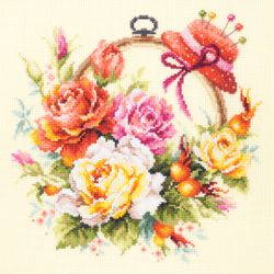 Broderikit Tavla Handarbete Rosor för needlewomen Nåldyna brodera korsstygn