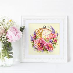 Broderikit Tavla Pioner för Needlewomen Blommor Brodera korsstygn