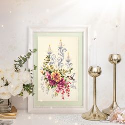 Broderikit Tavla Festive Etude Blommor Ljus brodera korsstygn