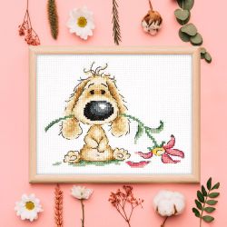 Broderikit Tavla Valp och blomma
