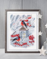 Broderikit Tavla Snöfall och domherrar