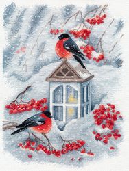 Broderikit Tavla Snöfall och domherrar