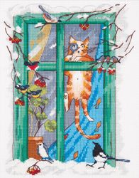 Broderikit Tavla Katt och fåglar Roliga djur