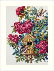 Broderikit Tavla Rose Bush Fågelholk och Rosor