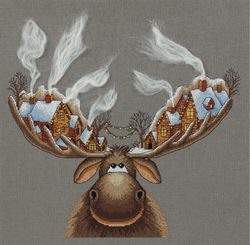 Broderikit Christmas Moose Älg och vinter