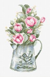 Broderikit tavla Bukett rosor i en vintage kanna