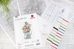 Broderikit tavla Bukett rosor i en vintage kanna