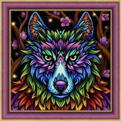 Diamond painting Färgrik Varg