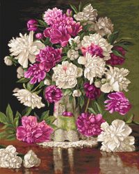 Broderikit Tavla Red och white peonies